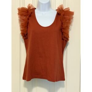 Dolan Ruffle Sleeve Top L NWT – Rust Cotton Tank, Tulle Shoulder Detail0